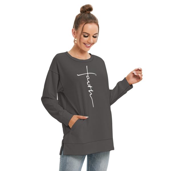 Women's Side Split O-neck Sweatshirt - Image 4