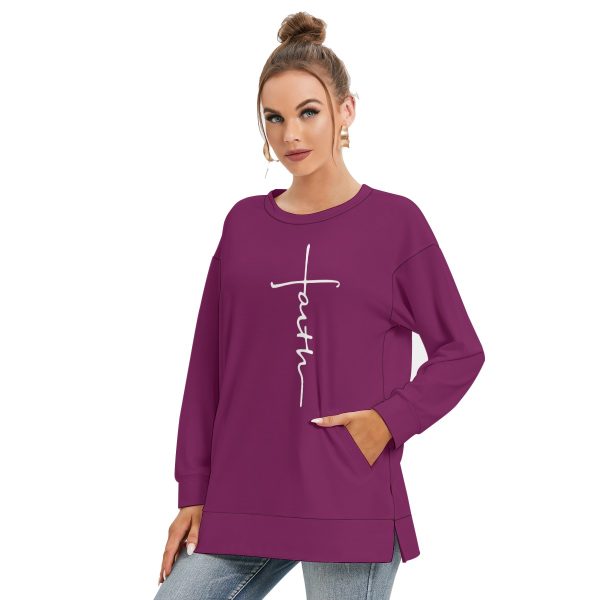 Women's Side Split O-neck Sweatshirt - Image 3