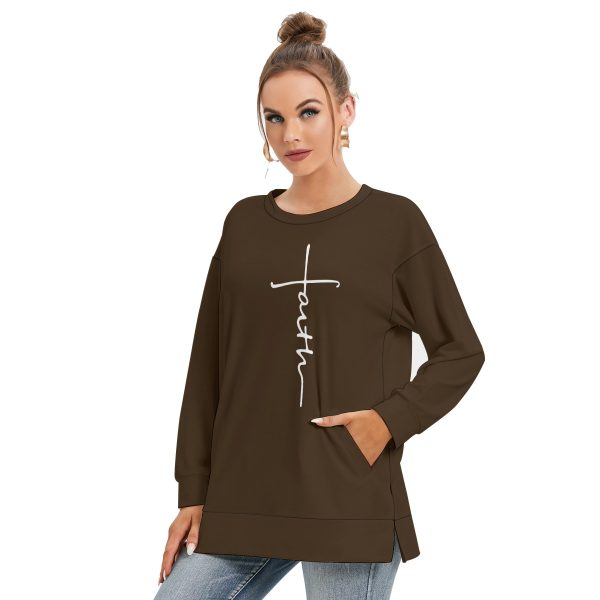 Women's Side Split O-neck Sweatshirt - Free Shipping - Image 4