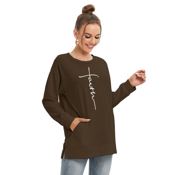 Women's Side Split O-neck Sweatshirt - Free Shipping